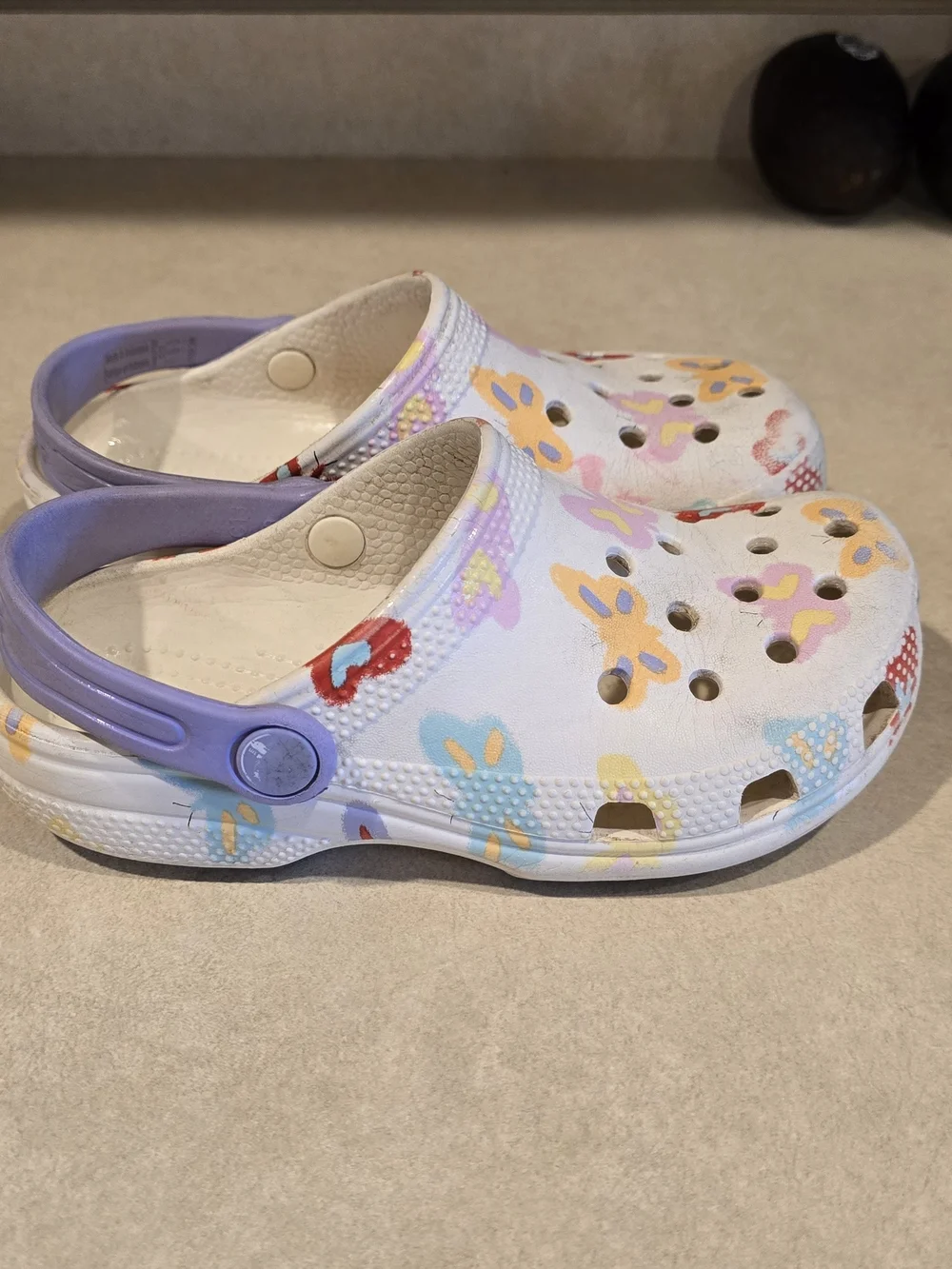 Kids White Butterfly Clogs with Purple Strap - Crocs-style